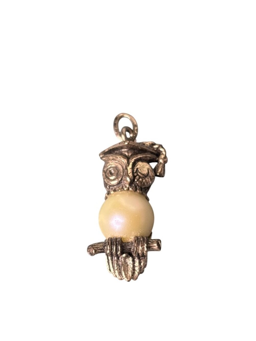 Beau Sterling Faux Pearl Winking Owl Graduation Pendant Charm 1 inch